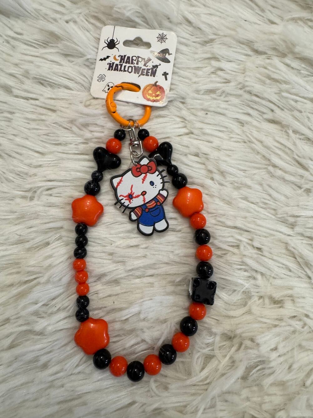 Hello Kitty Chucky Halloween phone/bag charm beaded with orange and black beads